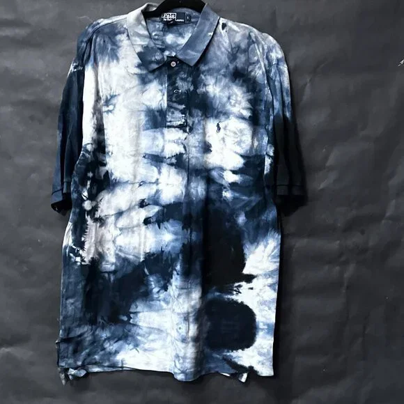 Polo Ralph Lauren Size Large Cotton Shirt Short Sleeve Tie Dye Blue Black Dyed